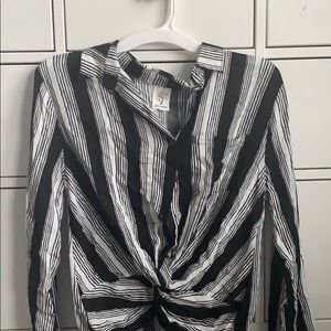 *UNWORN* Striped Button Down Blouse - Tie Front